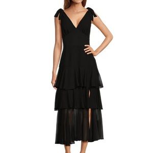 WAYF Hampton V-Neck Sleeveless Shoulder Tie Strap Tiered Midi Dress